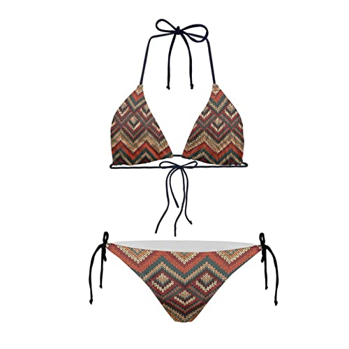 Howilath Bikini-Set, sexy 2-teilig, Bikini, Badeanzug, gepolstert, Triangel-Bademode, für Damen, Palmenblume, Avocado, Pfotenabdrücke, Afrikanisches Muster, L Cover