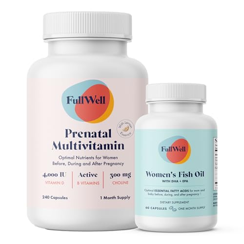Image of FullWell Women's Prenatal Lemon Essence Essentials - Women's Prenatal Multivitamin & Fish Oil - Supports Maternal Health & Fetal Development - Omega 3, DHA, Folate & Choline - 30 Servings