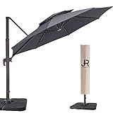 JEAREY 13 Feet Double Top Round Deluxe Patio Umbrella Offset Hanging Umbrella Cantilever Patio Umbrella Outdoor Market Umbrella Garden Umbrella, Grey