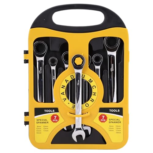 7 Piece Ratchet Wrenches Combination Wrench Set Double Head Ratchet Wrench Spanner Set with Organizer Box 72 Teeth Metric Ratcheting Wrench Made From Chrome Vanadium Stee