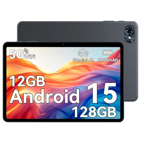 TABWEE 2026 Neueste Android 15 Tablet 10 Zoll - 12GB RAM+128GB ROM, Octa Core, Gaming Tablet, Widevine L1, 1280x800 IPS, 6000mAh Akuu, Gemini AI, 5MP KI Kamera, Face ID, 5G WiFi, 3.5mm Jack
