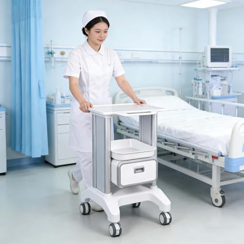 Carrello mobile con cassetto, robusto carrello da laboratorio per ultrasuoni, medico, casa, ufficio e clinica, soluzione versatile per riporre oggetti, design a 2 livelli