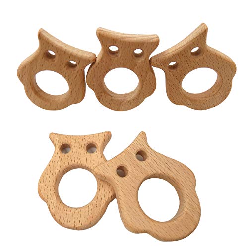 Image of 5pcs Lovely Cartoon Wood Owl Montessori Toy Pure Natural Animal Shape Toy Beech Wooden Handmade Pattern DIY Jewelry Making Necklace Pendant Accessory (Owl)