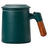 HEER Ceramic Infusion Tea Mug with Infuser and Lid for Steeping Loose Leaf Tea, Chinese Modern Woode