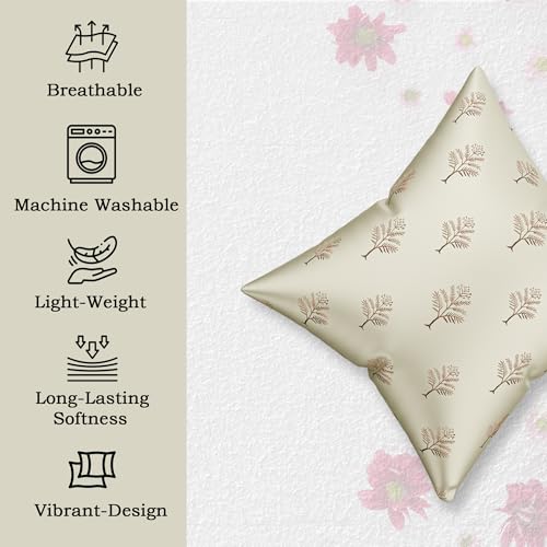 Image of Kuber Industries Polyester Cushion Cover 16 Inch x 16 Inch Set of 5 with Zip Closure | Decorative Throw Pillow Square Cushion Cover for Sofa Set, Bedroom and Living Room | Golden Tree - Cream