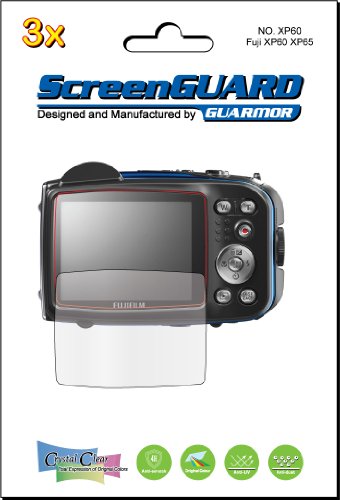 GuarmorShield 3x Fujifilm Fuji FinePix XP60 XP65 XP70 XP75 Digital Camera Premium Clear LCD Screen Protector Cover Guard Shield Film Kits. Exact fit, no cutting. (Package by GUARMOR)