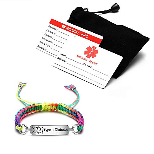 Jf.jewelry Diabetes Awareness Bracelet | Pre Engraved Type 1 Diabetes Medical Alert Id Bracelet For Boys And Girls | Cute Rainbow Rope Hand-Woven Bracelet Adjustable #TOP6