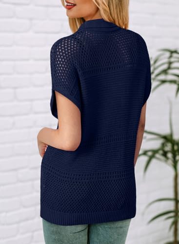 Image of Dokotoo Womens Tops 2026 Summer Spring Casual V Neck Short Sleeve Sweater Crochet Tops Casual Dressy Blouses