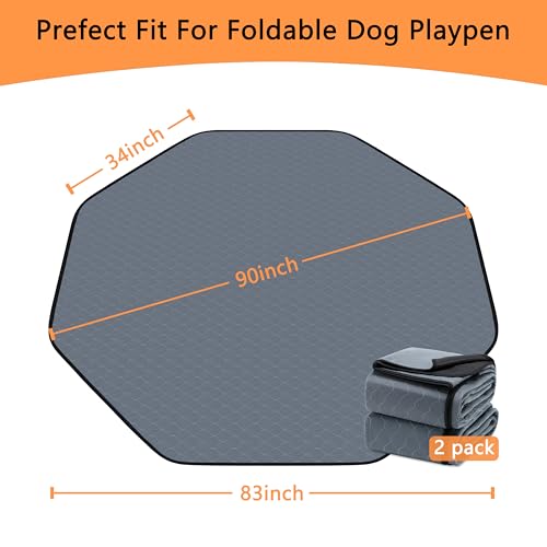 Image of Bunlitent Washable Pee Pads for Dogs, 83'' Diagonal Octagon Puppy Pads, Designed for 24'' Width 8 Panels Dog Playpen, Non-Slip Whelping Pads with Super Absorbent, 2 Pack
