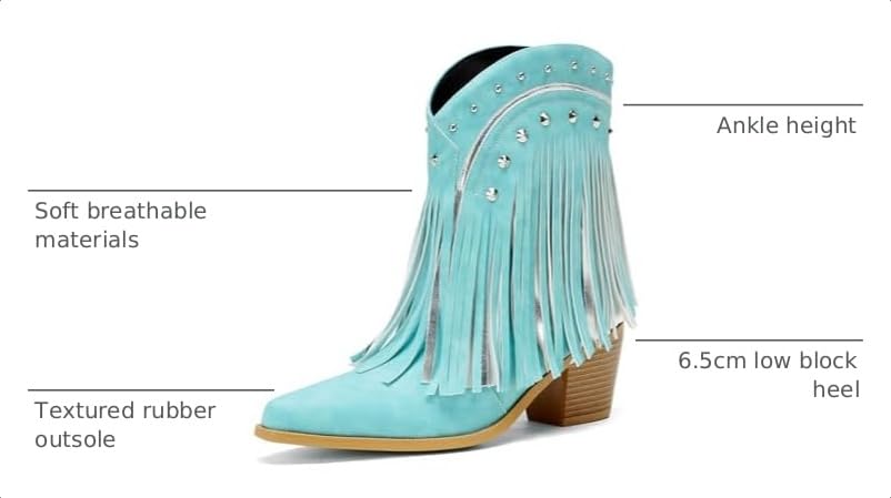 Image of Women's Western Ankle Booties Pointed Toe Cowgirl Boots with Fringe Tassels or Sparkly Rhinestone Fashion Short Boots for Casual Daily Wear