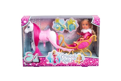 Simba Evi Love Princess Ride, Spielpuppe als Prinzessin mit Winterschlitten und Pferd, Prinzessinnen Zubehör, 12cm, ab 3 Jahren
