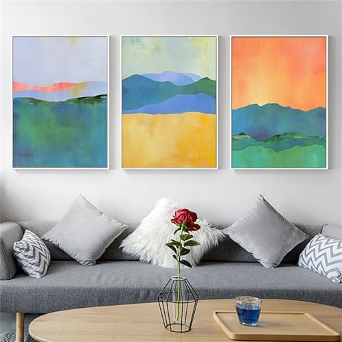 Cuadros abstractos geométricos en lienzo azul y amarillo de 50x75cm para pared sin marco