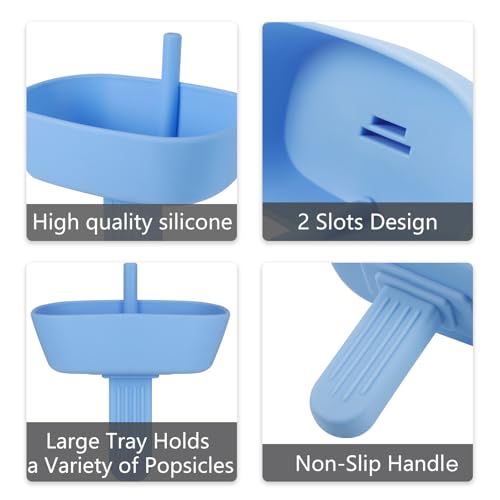 Hejo 4 Pcs Ice Lolly Holder, Silicone Drip Free Popsicle Holder for Kids, Reusable Ice Pop Holder with Straw for Home Gadget, Summer Party (Pink, Blue, Green, Light Pink) - Image 4