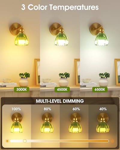 Image of VOLISUN Vintage Battery Operated Wall Sconce,with Green Tulip Glass Lampshade, Wireless Wall Sconce, Rechargeable Battery Powered Wall Light, Sconce Wall Decor for Bedroom Living Room