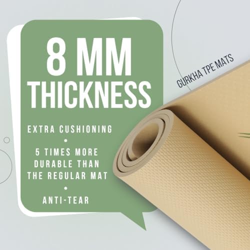 Image of 8mm GURKHA Extra-Cushioned TPE Yoga Mat with Carry Bag | Non-Slip Performance Mat for Yoga, Pilates, HIIT & Home Workouts | Durable Fitness Mat - Deep Forest| 6ft X 2ft