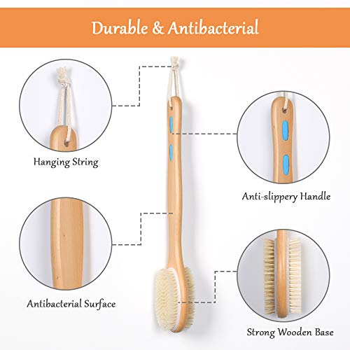 Uraqt Body Brush Back Scrubber, Long Handle Bath Shower Brush With Soft And Stiff Bristles, Double-Sided Brush Head For Wet Or Dry Brushing, Exfoliating Massage - 4
