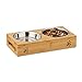 Relaxdays Futterbar für kleine Hunde, 2 Näpfe V je 300 ml, erhöht, Bambus & Edelstahl, HBT: 6,5x31,5x15 cm, Natur/Silber, 1 Stück