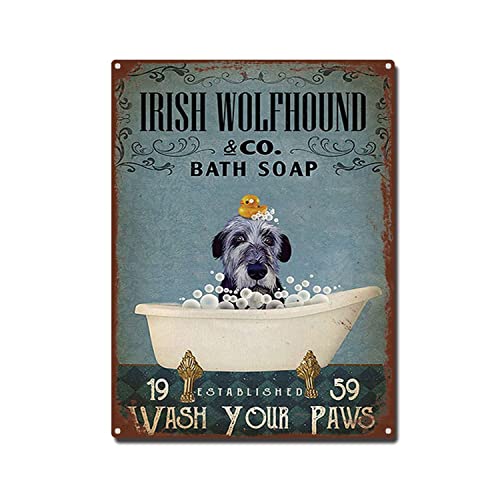 Targa In Metallo Funny Irish Wolfhound Co.Bath Soap Wash Your Paws Painting Targhe In Metallo Divertente Targhe Metallo Retrò Targa Con Stampe Per Pub Ristorante Cucina S