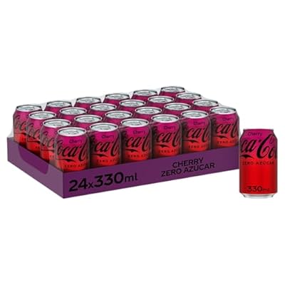 Coca-Cola Zero  Refresco de Cola sin Azúcar Sabor Cherry - Pack 24 latas de 330 ml