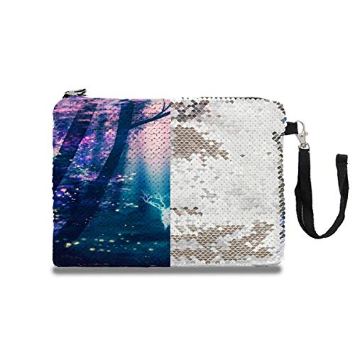 Preisvergleich Produktbild Pailletten-Make-up-Handtasche, Hirschkunst-Poster, Glühwürmchen, Pailletten, tragbar, Farbe, Studenten, Federmäppchen für Mädchen, Frauen, Handtasche, Make-Up-Tasche