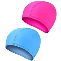 2 Pcs Swimming Caps for Kids Girls Boys and Adult Teenager,Comfortable Light Swimming Caps,Super Stretch No Pull Hair Swim Hats for Long and Short Hair