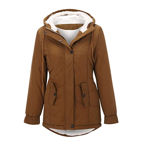 Generisch Gabardina forrada cálida para mujer con abrigo grueso de invierno para actividades al aire libre, marrón, 4XL