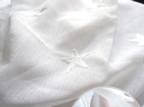 Simple Style Nursery Star Pattern Embroidered Home Decoration Sheer Curtains Rod Pocket Top Style Living Dining Room Bedroom Balcony Voile Curtain(1 Panel, W 54 x L 102 inch, White)