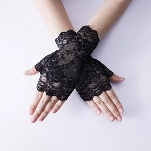 2pairs Short black Lace Fingerless Gloves for Party, Cosplay, Costume, Opera Evening Prom2