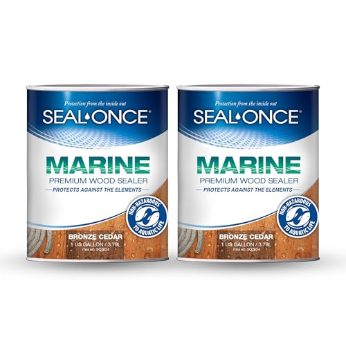 SEAL-ONCE Marine Ready Mix - 2 Gallon Penetrating Wood Sealer Waterproofer & Stain (Bronze Cedar). Water-Based, Ultra-Low VOC Formula for high-Moisture Areas to Protect Wood Docks, Decks & Piers.