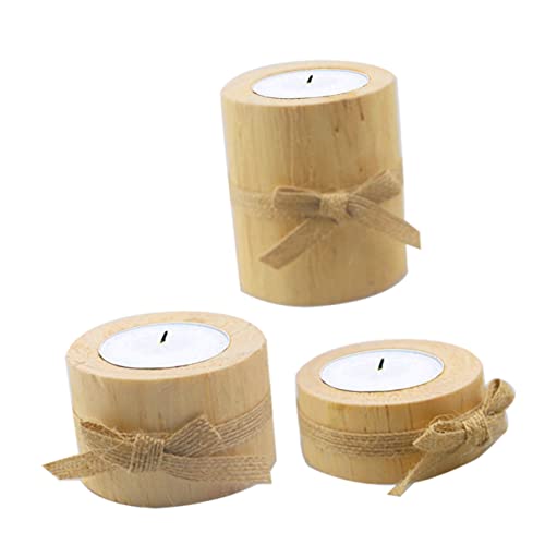 Image of Alipis 3pcs Pine Wood Tea Light Holders for Succulent Pots and Aromatherapy Candles, Practical European Style Candle Decoration Suitable for Study and Candlelight Dinner