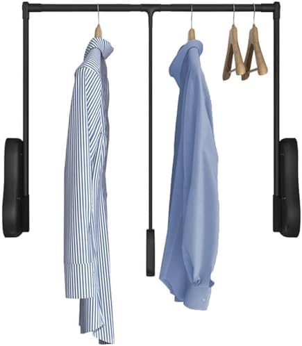 Heavy Duty Pull Down Closet Rod, 100 lbs Capacity, Adjustable for 20.08-45.28 Inch Cabinets, Space-Saving Organizer for Easy Access and Efficient Storage