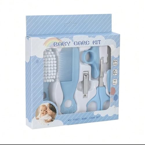 Baby Care Kit, 6-Piece Grooming Set with Comb, Brush, Scissors and Nail Tools (Blue)