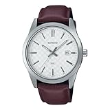 Casio MTP-VD03L-5A メンズ スタンダード ブラウンレザーバンド ホワイトダイヤル 3針アナログウォッチ ホワイト, ホワイト, 日本製。