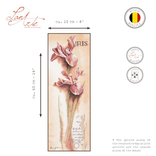Image of Lanarte Counted Cross Stitch Iris Botanical - DIY Needlework Kit with Fabric & Threads, 7.9x23.6 inch Finished Size