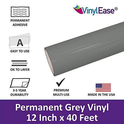 Vinyl Ease 12" X 40 Ft Roll Glossy Grey Permanent Adhesive Vinyl For Cricut, Silhouette, Pazzles, Craft Robo, Quickutz, Craft Cutters, Die Cutters, Sign Plotters - V0432 #TOP2