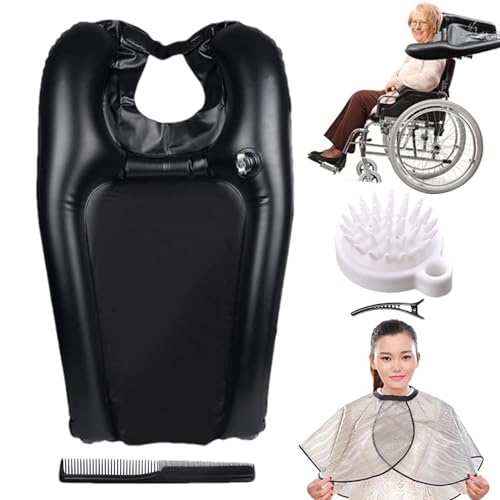 インフレータブル洗髪洗面器、インフレータブル洗髪トレイ、ベッドで髪を洗う、怪我、高齢者、障害者用、ベッドまたは車椅子のポータブルシャンプーボウルシンク、シャワー付き、シャンプーブラシ