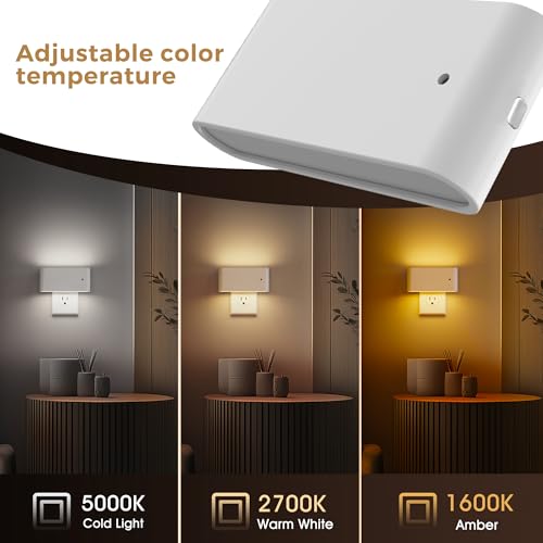 Image of L LOHAS LED Night Light, 2 Pack Modern LED Night Lights Plug into Wall with Dusk to Dawn Sensor, 0-100LM 2000K /3000K /5000K Dimmable Nightlight for Hallway Bedroom Stairway