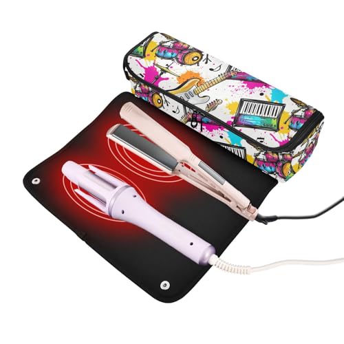 Bolsa de viaje vibrante estilo graffiti para herramientas de cabello calientes, organizador portátil para planchas, rizadores, secadores y accesorios, incluye tapete resistente al calor, diseño 2 en 1 miniatura 2