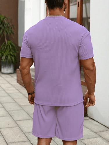 SHIENZY Men's Casual Solid Printed Night Suit Co-Ord Set || T-Shirt and Shorts Nightwear Set || Sleepwear/Loungewear for Regular Wear (1164SHZ_LVNDR_XL) - Image 4 thumbnail