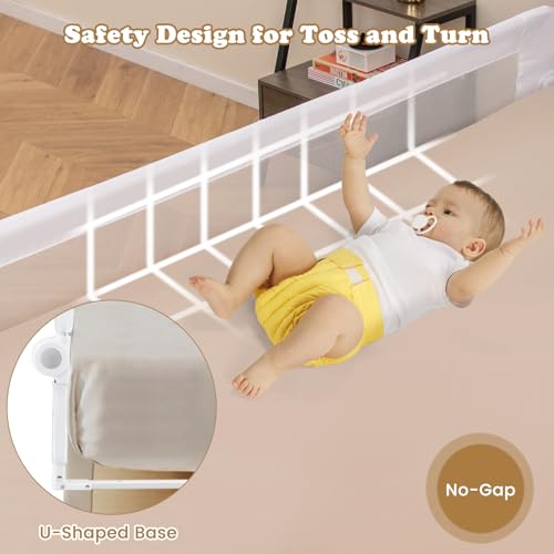 Image of BABY JOY Double Sided Bed Rail Guard, 2 Pack, Extra Long, Swing Down for Convertible Crib, Folding Baby Safety Bedrail for Kids Twin Full Size Queen King Mattress, Rails for Toddlers (White, 71 inch)