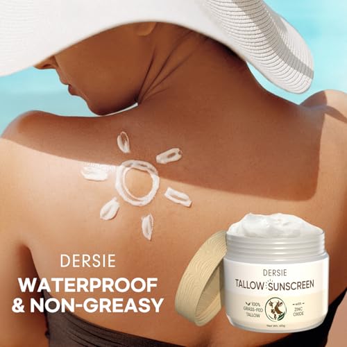 Beef Tallow Sunscreen with Zinc Oxide: Tallow & Zinc Oxide Instant Sun Protection - Non Greasy Formula with Beeswax, Red Raspberry, Carrot Oil - Suitable for Dry and Sensitive Skin - Fresh Scent