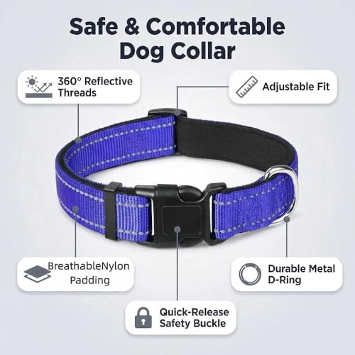 Collar Reflectivo para Perro Ajustable en Nylon Azul Marino Talla L miniatura 2