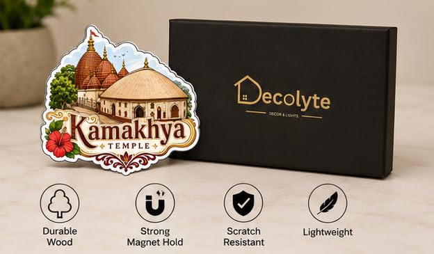 Image of Kamakhya Temple Theme Wooden Fridge Magnet Souvenir | 3x3 in Kitchen Home Decor Gift
