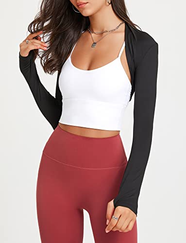 Image of FEOYA Women's Long Sleeve Bolero Open Front Cropped Cardigan Athletic Workout Shrug