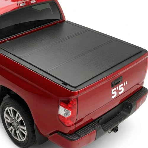 BDFHYK Hard Tri Fold Tonneau Cover Fits Toyota Tundra 2014-2021 5.5 ft Bed, Waterproof Hard Folding Truck Bed Cover with Anti-Theft Lock, Easy Install Bed Cover for Camping and Work Trucks