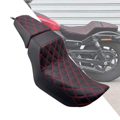 HDBUBALUS バイク シート ダブルシート シート クッション タンデムシート ピリオンシート ライダー パッセンジャー ツーアップシート クッション PUレザー ハーレー ナイトスター RH975 RH975S 用 2022年以降 赤いステッチ バ