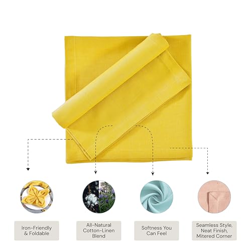 Image of FINGERCRAFT Table Napkins 18x18 Inches Set of 6 Cotton Linen Blend Fabric Dinner Cloth Napkins Washable and Reusable, Good Absorbency for Home, Parties, Hotels (Yellow)
