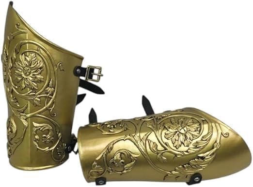 Golden Hand-Carved Medieval Bracers – Wearable Armor Forearm Guards Pair for LARP, Cosplay & Historical Reenactment