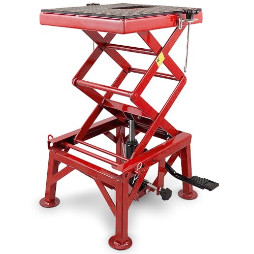 BITUXX Motorrad Ständer Montagebock Hebebühne hydraulische Motorradbühne Motorradhebebühne Bühne Motorradheber Enduro Montagelift Rot
