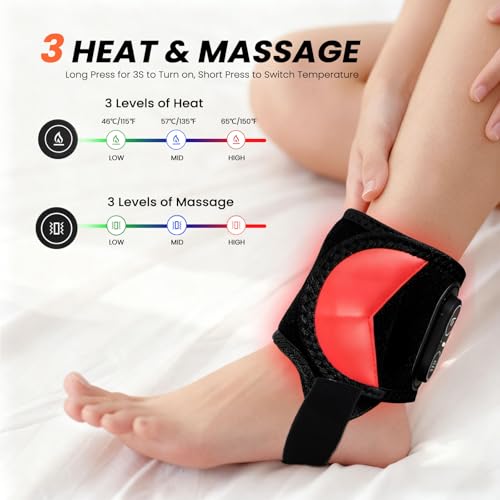Red Light Therapy for Ankle Wrap, 48 LEDs 660nm Red & 850nm Infrared Light, 3-Level Heat & Vibration Massage, Rechargeable Pain Relief for Ankle, Wrist, Elbow, Wireless Support for Home Office Travel — view 3